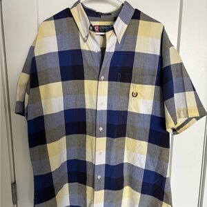 Vintage Chaps Ralph Lauren Men's Blue and Yellow Plaid Shirt